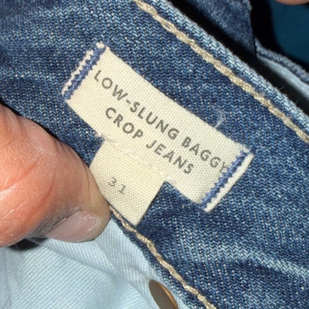 Madewell Low-Slung Baggy Crop Jeans Blue Raw Hem Size 31 - Picture 4 of 6